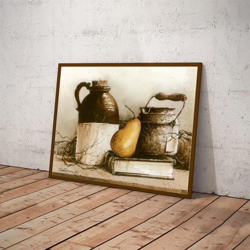 Tranh tĩnh vật bình gốm và quả lê