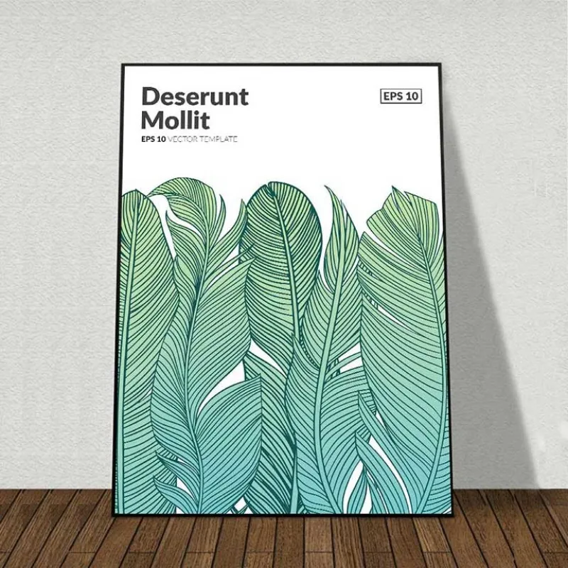 Tranh lá cây kết hợp chữ Brochure design, Clay texture, Deserunt Mollit