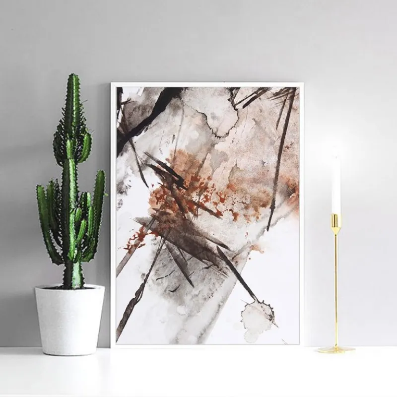 Tranh trừu tượng sắc hồng và vàng