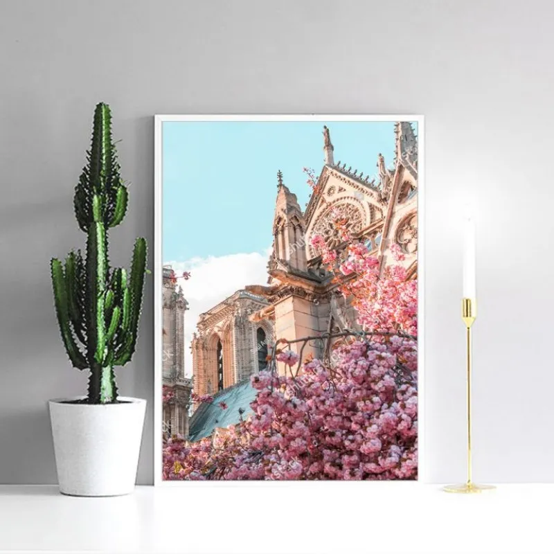 Tranh phong cảnh tòa lâu đài cổ và tháp Eiffel