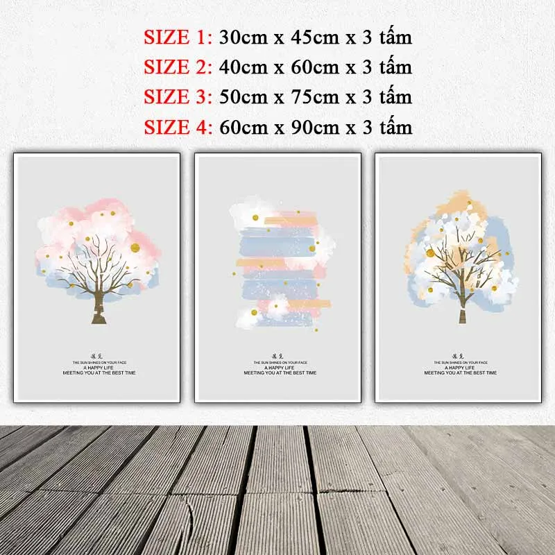 Tranh cây trừu tượng kết hợp chữ The sun shine on your face a happy life meeting you at the best time