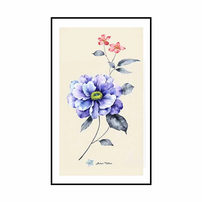 Tranh trừu tượng nai và bông hoa xanh, đỏ