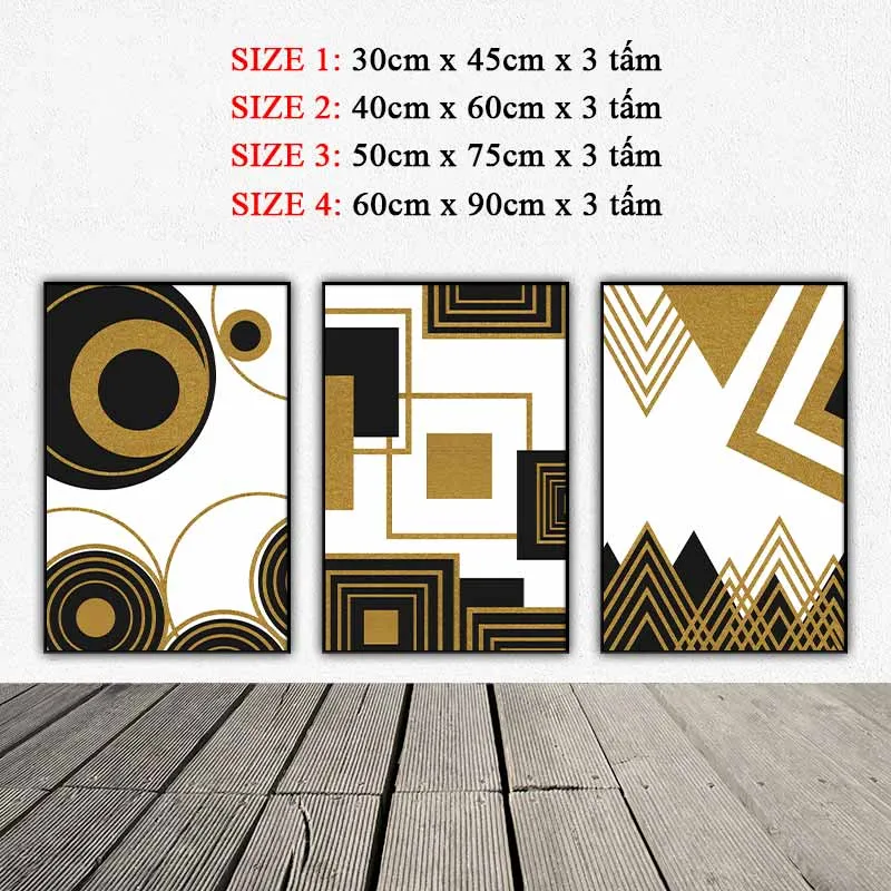 tranh trừu tượng các khối hình học vuông, tròn, tam giác