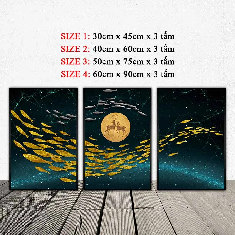 Tranh nai và đàn cá trừu tượng