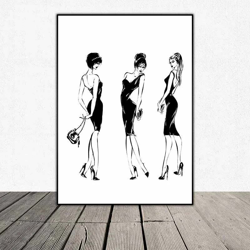 Tranh các cô gái vũ công với các đường nét đơn giản