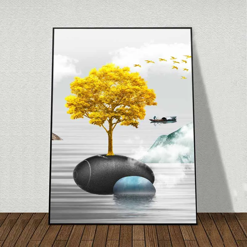 Tranh phong cảnh dòng sông trừu tượng hiện đại