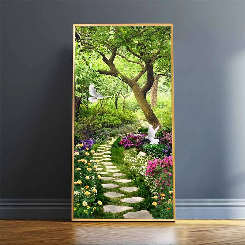 Tranh phong cảnh vườn công viên và đôi chim bồ câu