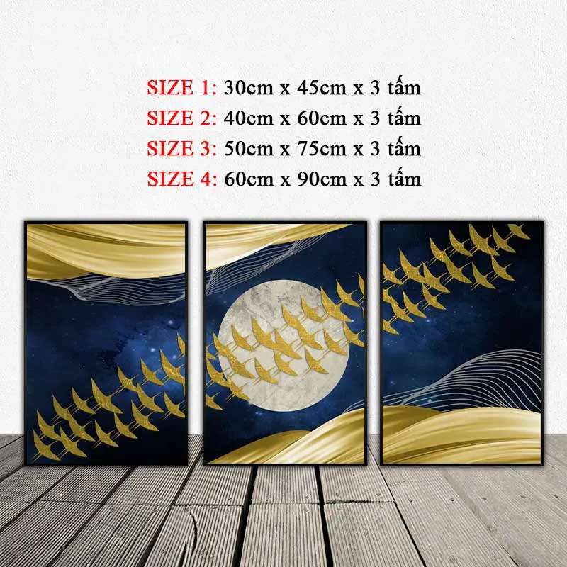 Tranh trừu tượng đàn chim bay ngang mặt trăng