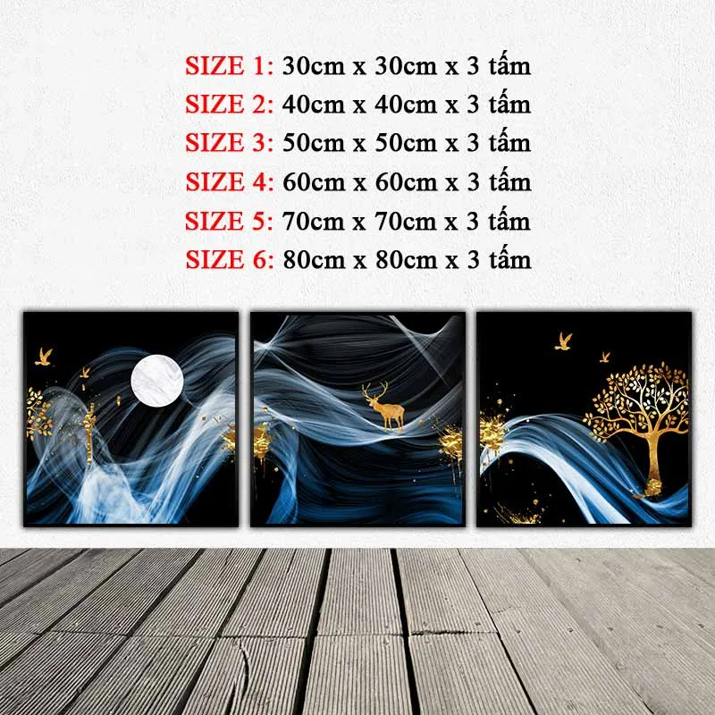 Tranh canvas trừu tượng làn khói, cây và nai