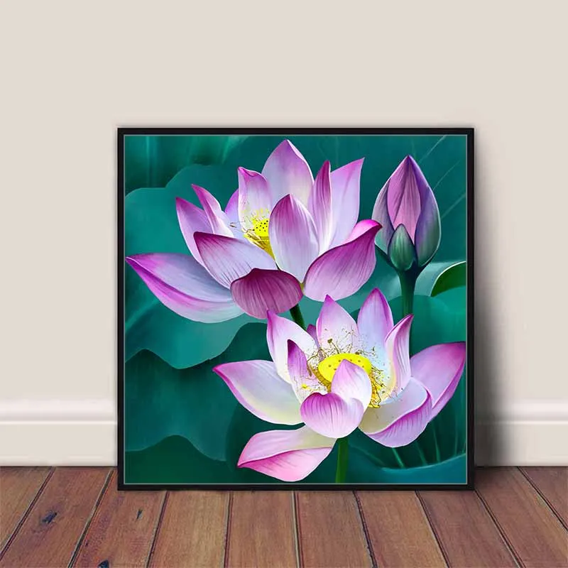 Tranh hoa sen và chim hút mật (chim ruồi)