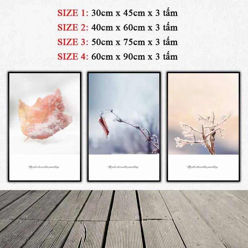 Tranh những chiếc lá phủ đầy tuyết mùa đông