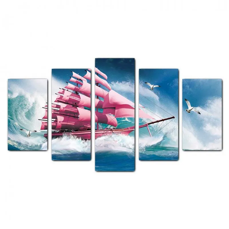 Tranh thuận buồm xuôi gió phong cảnh biển và thuyền buồm cùng chim hải âu