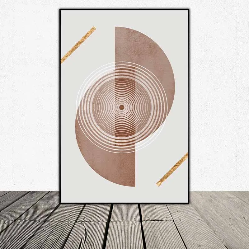 Tranh trừu tượng khối hình lục giác, hình tròn và đường nét cô gái