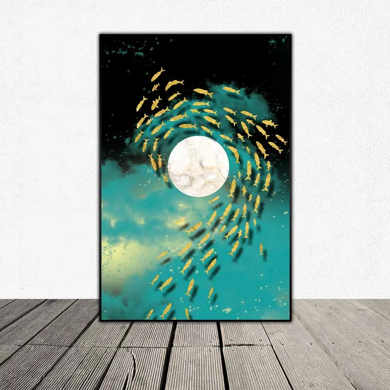 Tranh canvas trừu tượng đàn chim, đàn cá và đàn bướm