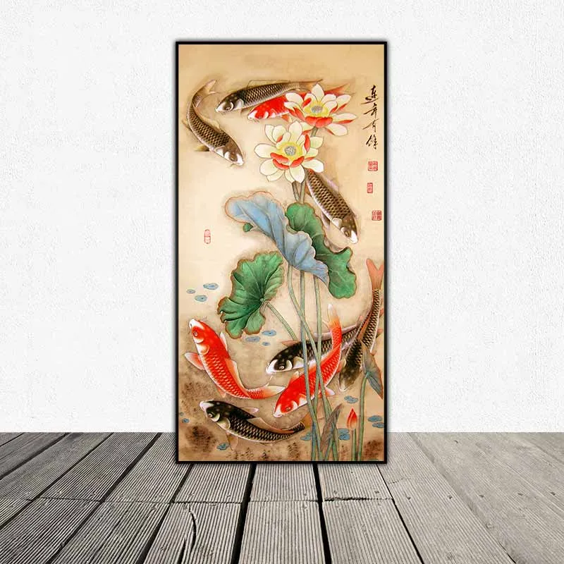 Tranh hoa sen và cá chép, cửu ngư quần hội