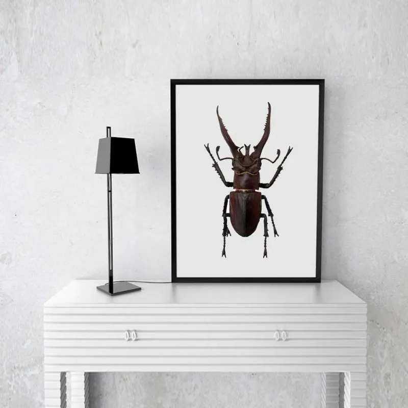 Tranh Scandinavian lá vàng gold, chữ legen, bọ hung và núi đồi trừu tượng