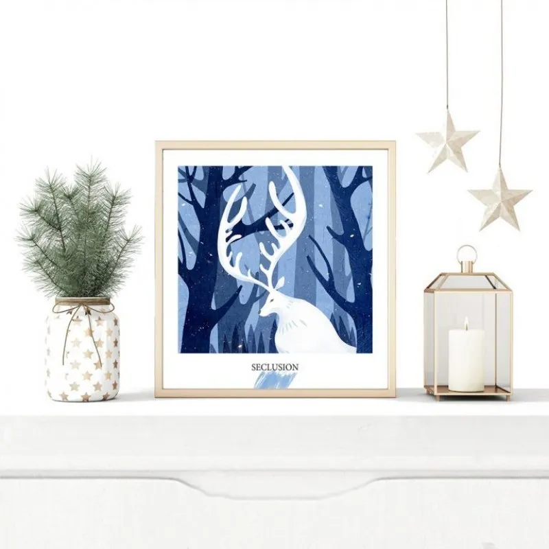 Tranh nai trắng trong khu rừng trừu tượng