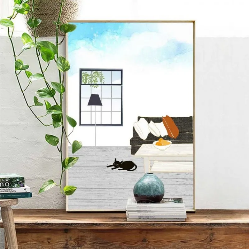 Tranh thiếu nhi mèo mun trong căn nhà