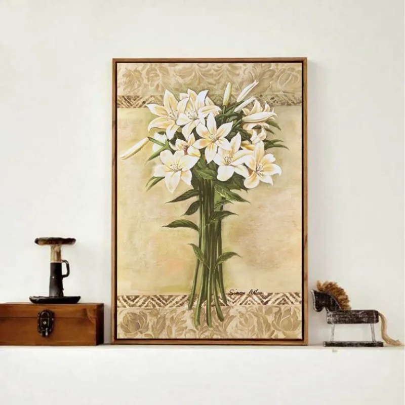 Tranh hoa huệ trắng và hoa cúc trắng
