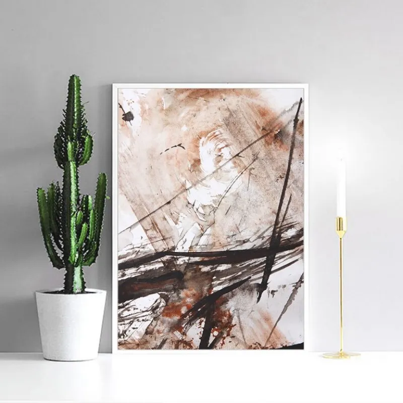 Tranh trừu tượng sắc hồng và vàng