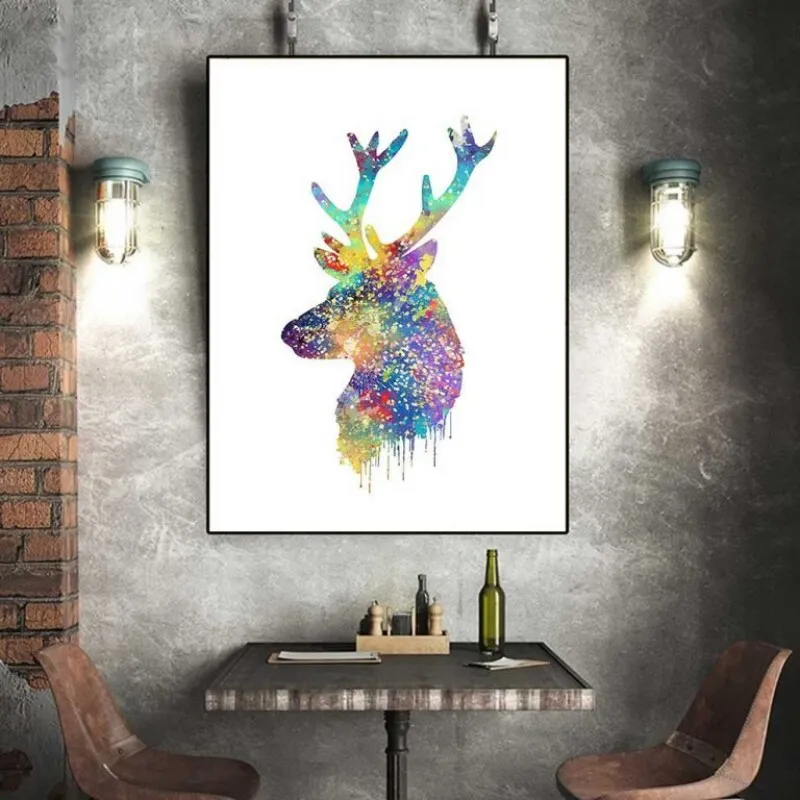 Tranh canvas hình đầu hươu, nai trừu tượng