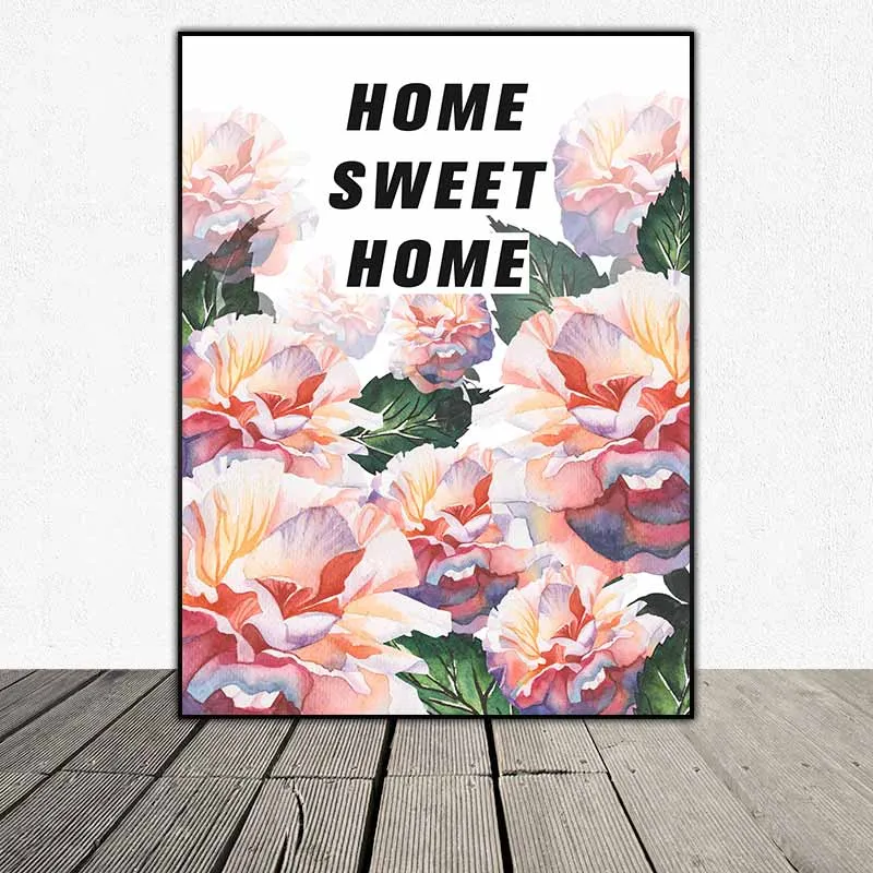 Tranh chim hồng hạc và hoa mẫu đơn kết hợp chữ Home Sweet Home