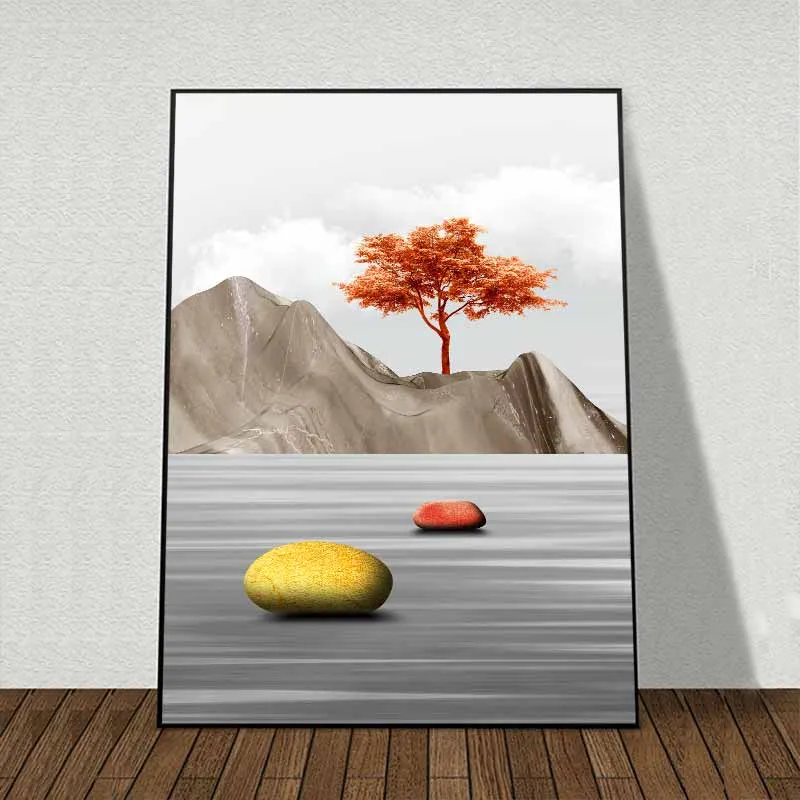 Tranh phong cảnh dòng sông trừu tượng hiện đại