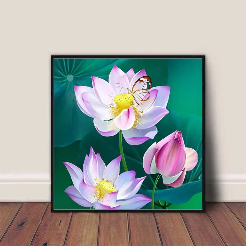 Tranh hoa sen và chim hút mật (chim ruồi)