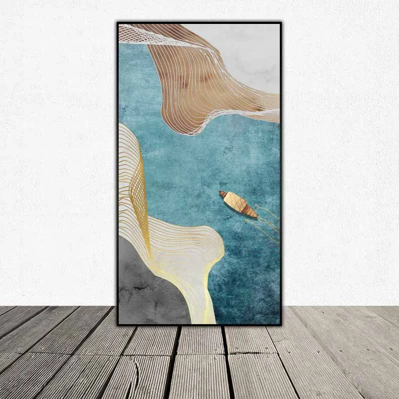 Tranh con thuyền  đang trôi trên dòng sông trừu tượng