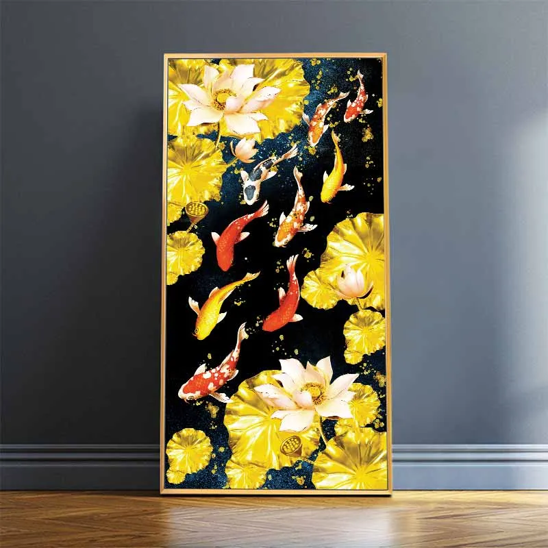 Tranh cá chép cửu ngư phong thủy và hoa lá sen