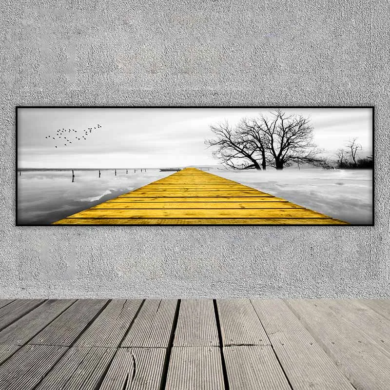 Tranh Phong cảnh scandinavia bến thủy với chiếc cầu gỗ vàng