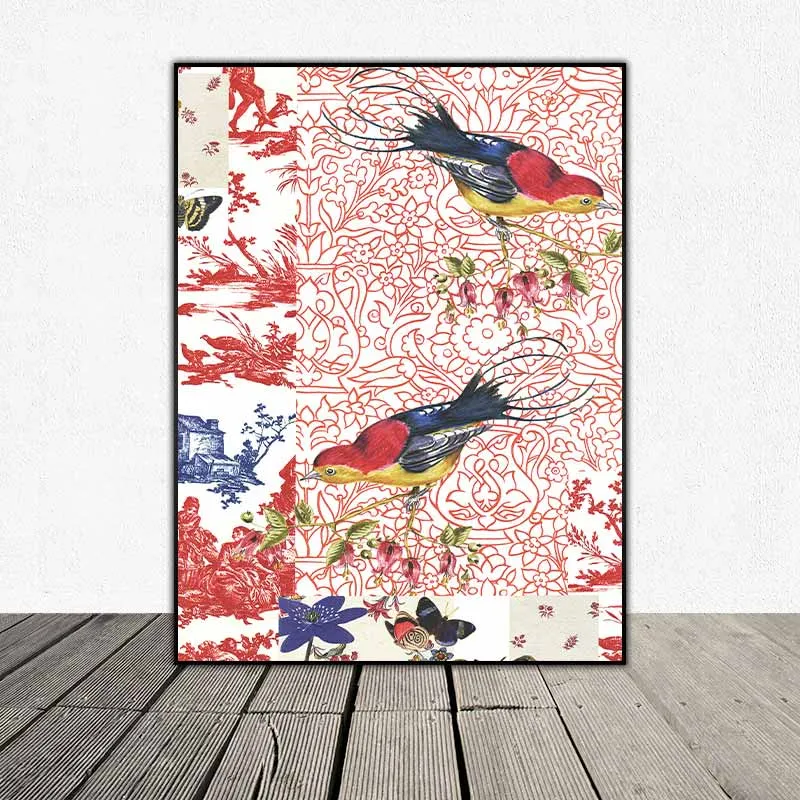Tranh hoa bướm và chim theo phong dán giấy