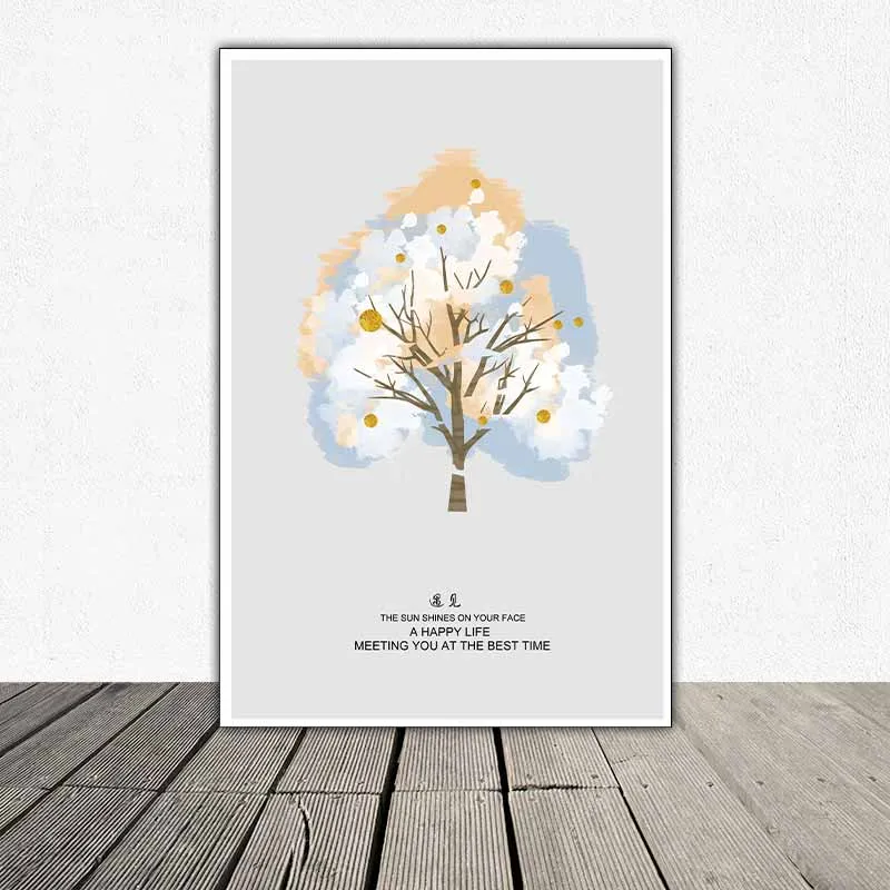 Tranh cây trừu tượng kết hợp chữ The sun shine on your face a happy life meeting you at the best time