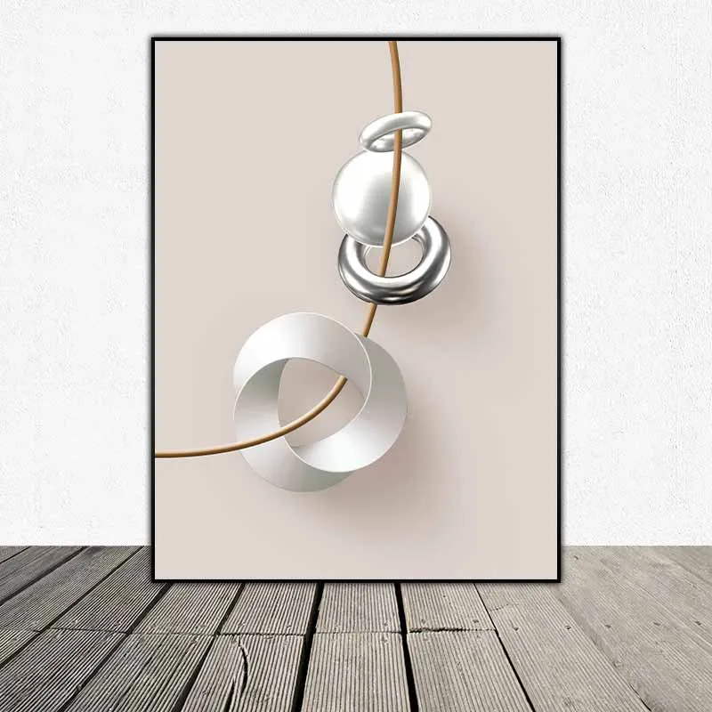 Tranh trừu tượng 3 tấm vòng tròn và các viên bi