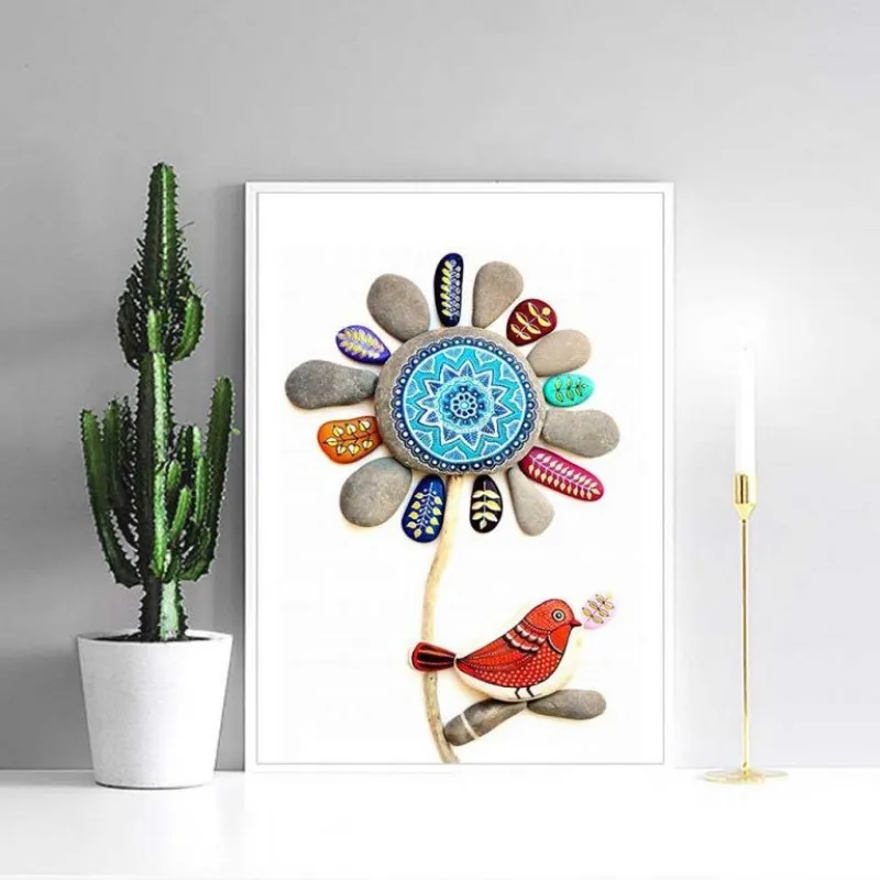 Tranh hoa và chim nhiều màu trừu tượng