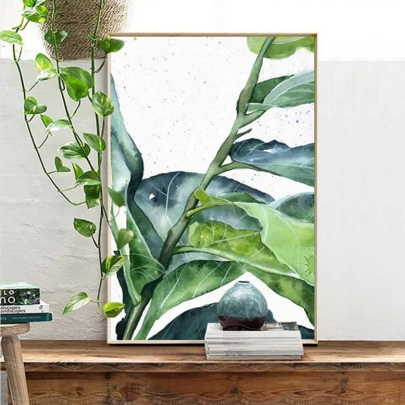 Tranh lá cây nhiệt đới với những giọt nước