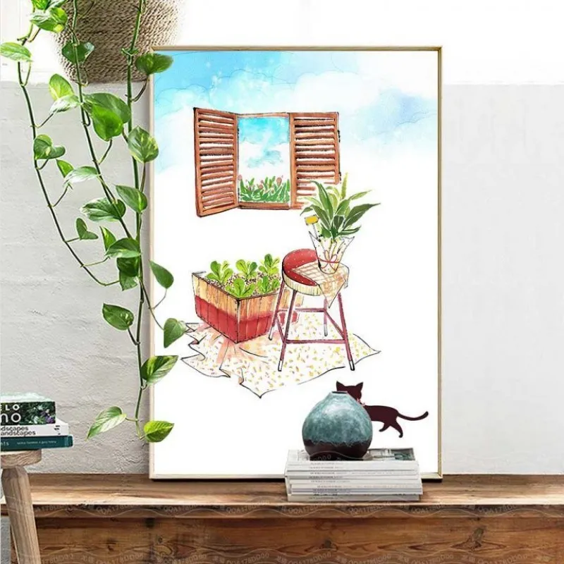 Tranh thiếu nhi mèo mun trong căn nhà