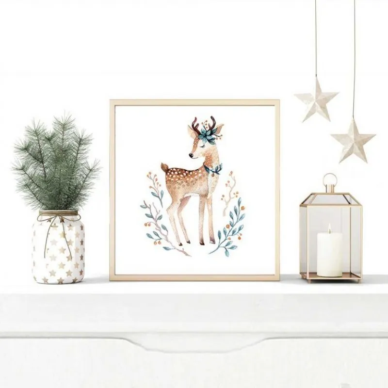 Tranh động vật gấu, hươu và cáo được vẽ theo kiểu truyện tranh