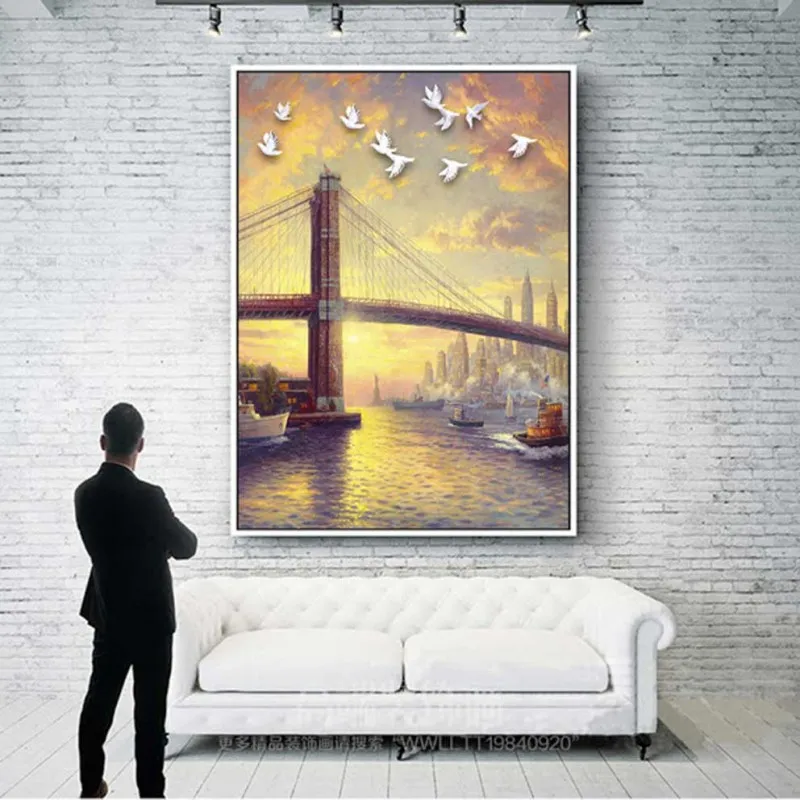 Tranh phong cảnh thành phố biển với cầu London và Tháp Big Ben