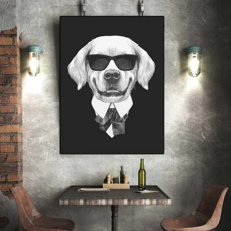 Tranh chó và mèo mặc vest