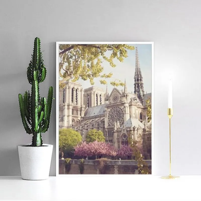 Tranh phong cảnh tòa lâu đài cổ và tháp Eiffel