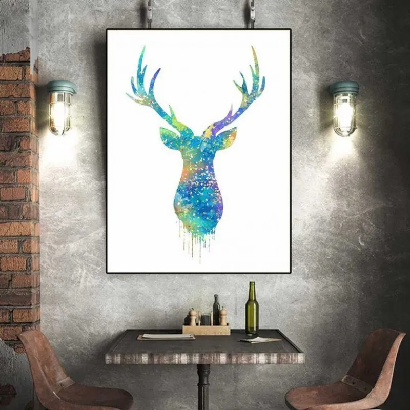 Tranh canvas hình đầu hươu, nai trừu tượng