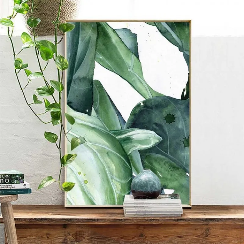 Tranh lá cây nhiệt đới với những giọt nước