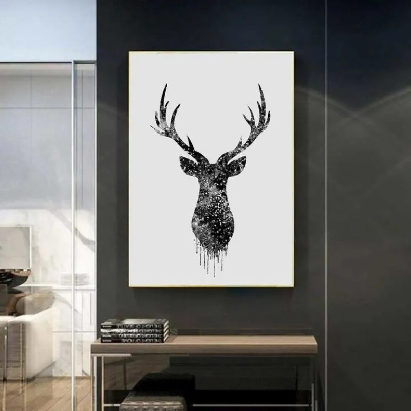 Tranh canvas hình đầu hươu, nai trừu tượng