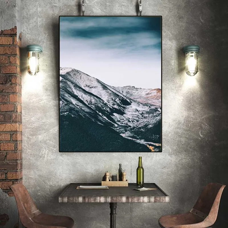 Tranh Scandinavian cô gái thổ dân đội mũ lông chim, cảnh biển, núi đồi