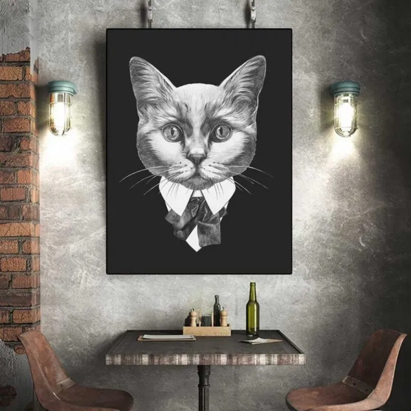 Tranh chó và mèo mặc vest