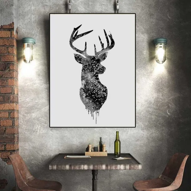 Tranh canvas hình đầu hươu, nai trừu tượng