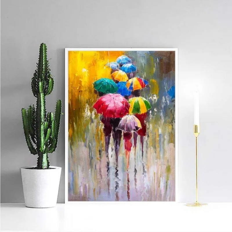 Tranh phong cảnh trừu tượng thành phố dưới mưa