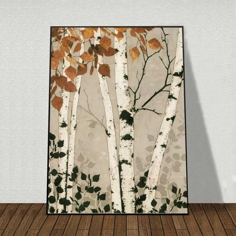 Tranh rừng cây lá vàng mùa thu trừu tượng