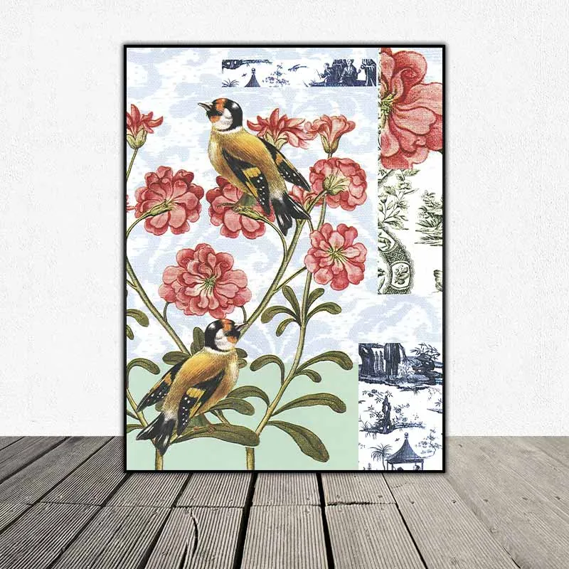 Tranh hoa bướm và chim theo phong dán giấy